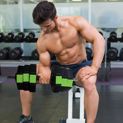 4-in-1 Hantelset Verstellbar – Kurzhantel Kettlebell & Langhantel Set für Homegym