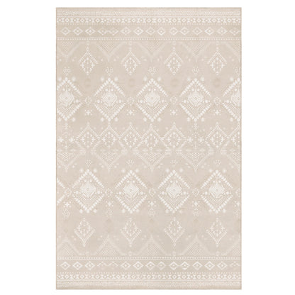 Großer Boho Teppich 200x290cm Waschbar – Plüsch Kunstkaschmir Teppich Wohnzimmer Cappuccino