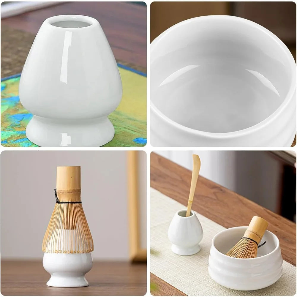 Matcha Set 5-teilig Keramik Grün – Traditionelles Matcha Tee Set mit Bambusbesen & Sieb