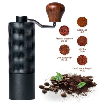 Manuelle Kaffeemühle Titan-Optik – Präzisions-Handmühle mit Sechskant-Mahlwerk