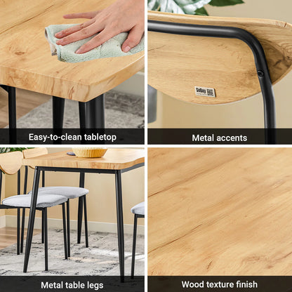 Esstisch Set 5-teilig Holzoptik Natur – Kompakter Esstisch mit 4 Polsterstühlen für die Küche