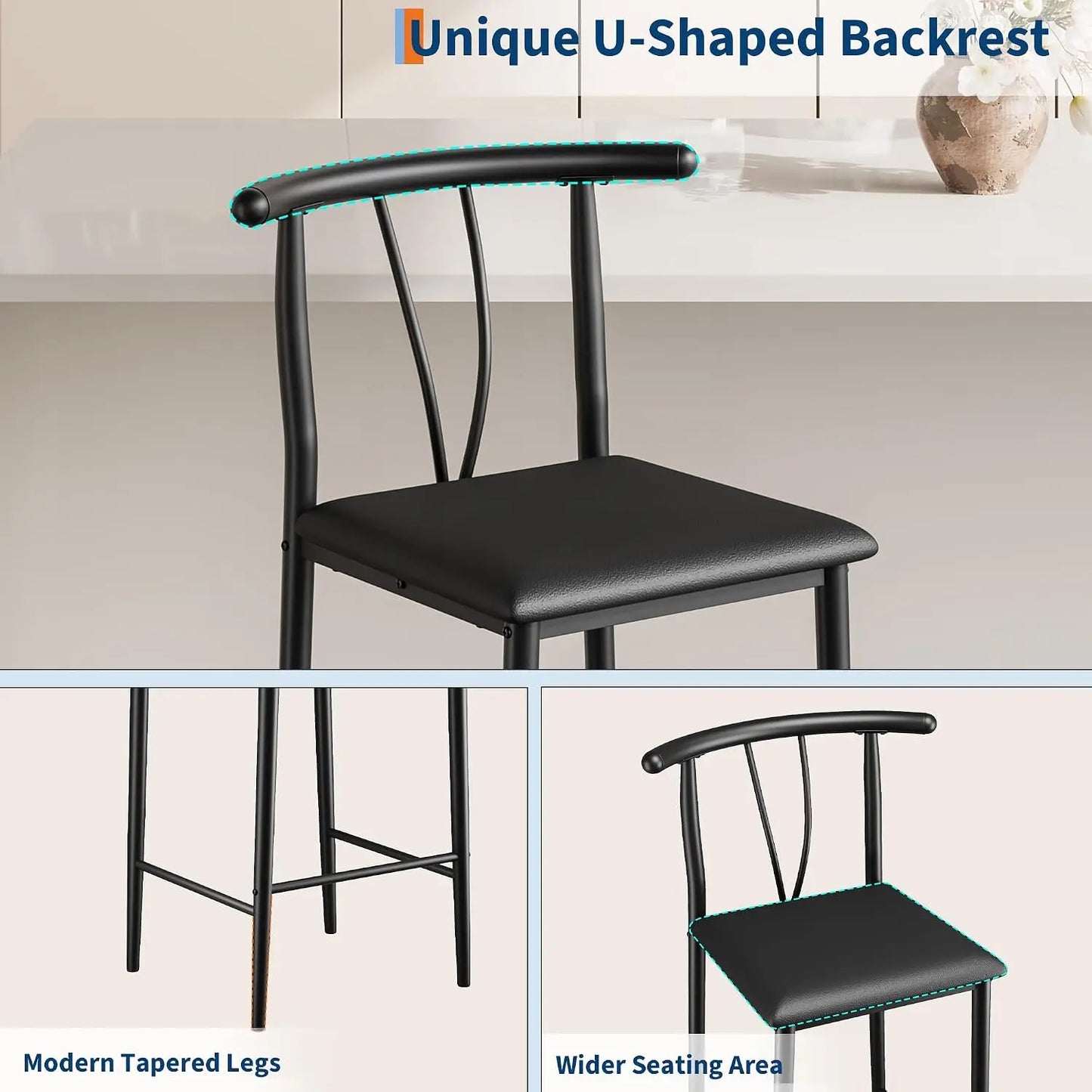 Barhocker 2er Set Schwarz – Moderne Tresenstuehle aus Kunstleder mit Metallgestell & Fussstütze fuer Kueche & Bar