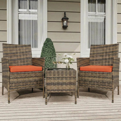 Balkonset 3-Teilig Schwarz – Wetterfeste Polyrattan Sitzgruppe mit Kissen & Glastisch fuer Balkon, Terrasse & Garten