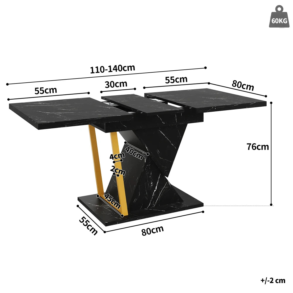 Ausziehbarer Esstisch Marmoroptik 110-140cm – Moderner Küchentisch aus Holz & Metall für 6 Personen