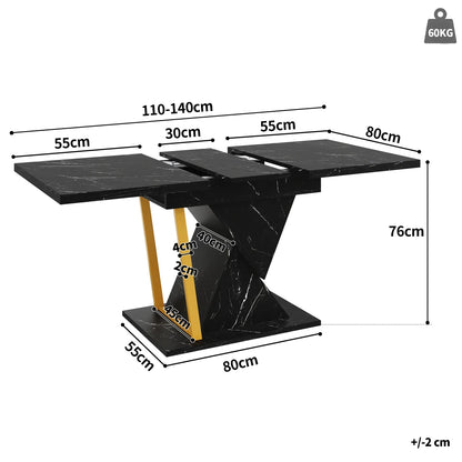 Ausziehbarer Esstisch Marmoroptik 110-140cm – Moderner Küchentisch aus Holz & Metall für 6 Personen
