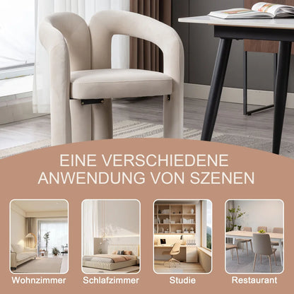 Esszimmerstuhl 2er Set Beige – Modernes Samt Polsterstuhl Set in Sesselform mit Massivholzgestell