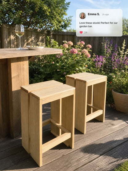 Barhocker 2er Set Kiefernholz Imprägniert – Wetterfeste Holz Tresenstühle für Garten & Terrasse