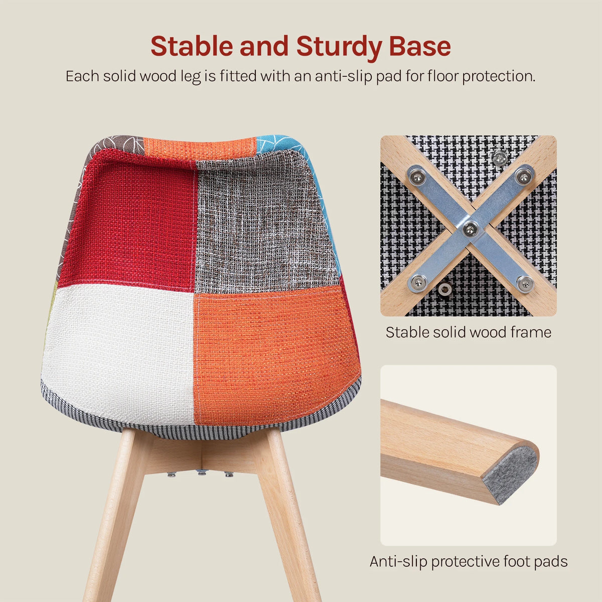 Esszimmerstuhl 4er Set Patchwork – Modernes Skandi Polsterstuhl Set mit Massivholzbeinen bis 150kg