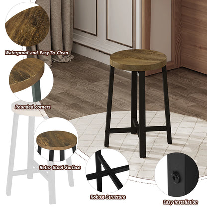 Küchenhocker 2er Set Industrie-Design – Kompakter Beistellhocker aus Metall & Holz bis 100kg