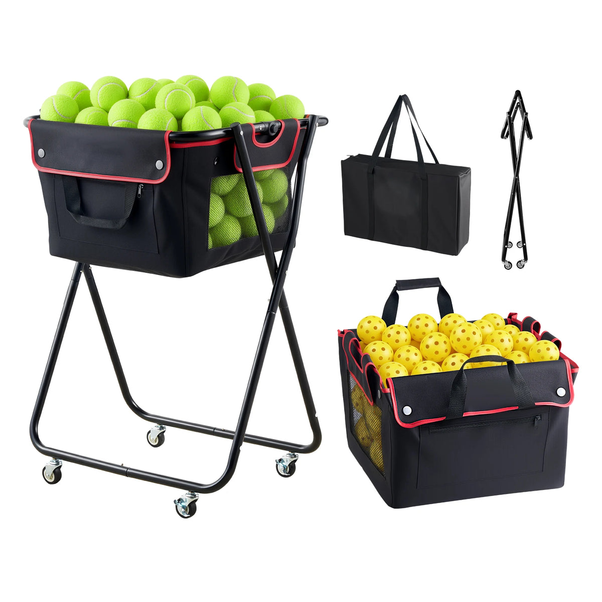 Ballwagen Tennis & Pickleball Klappbar – Ballkorb fuer 175 Baelle mit Rollen & Oxford Netz