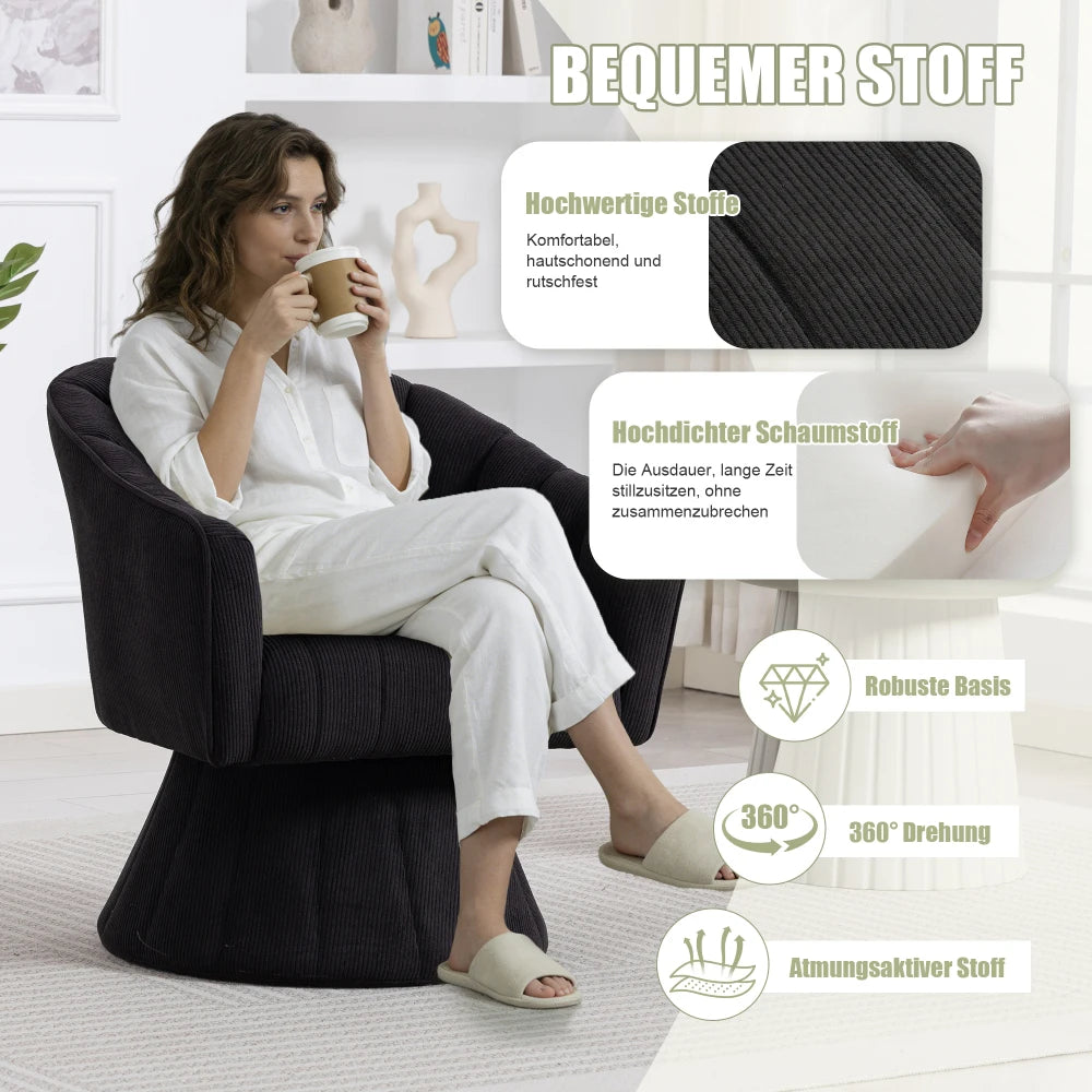 Drehsessel Beige – Modernes 360 Grad Cord Polstersessel Set mit Holzgestell bis 150kg
