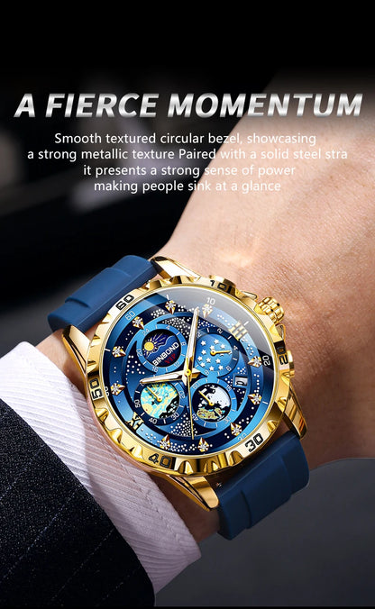 BINBOND Luxus Herrenuhr Blau – Wasserdichte Quarz Armbanduhr mit Chronograph & Datum