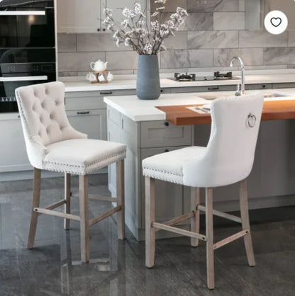 Moderne Samt Barhocker 2er Set mit Nietendekor – Elegante Tresenstühle aus Massivholz