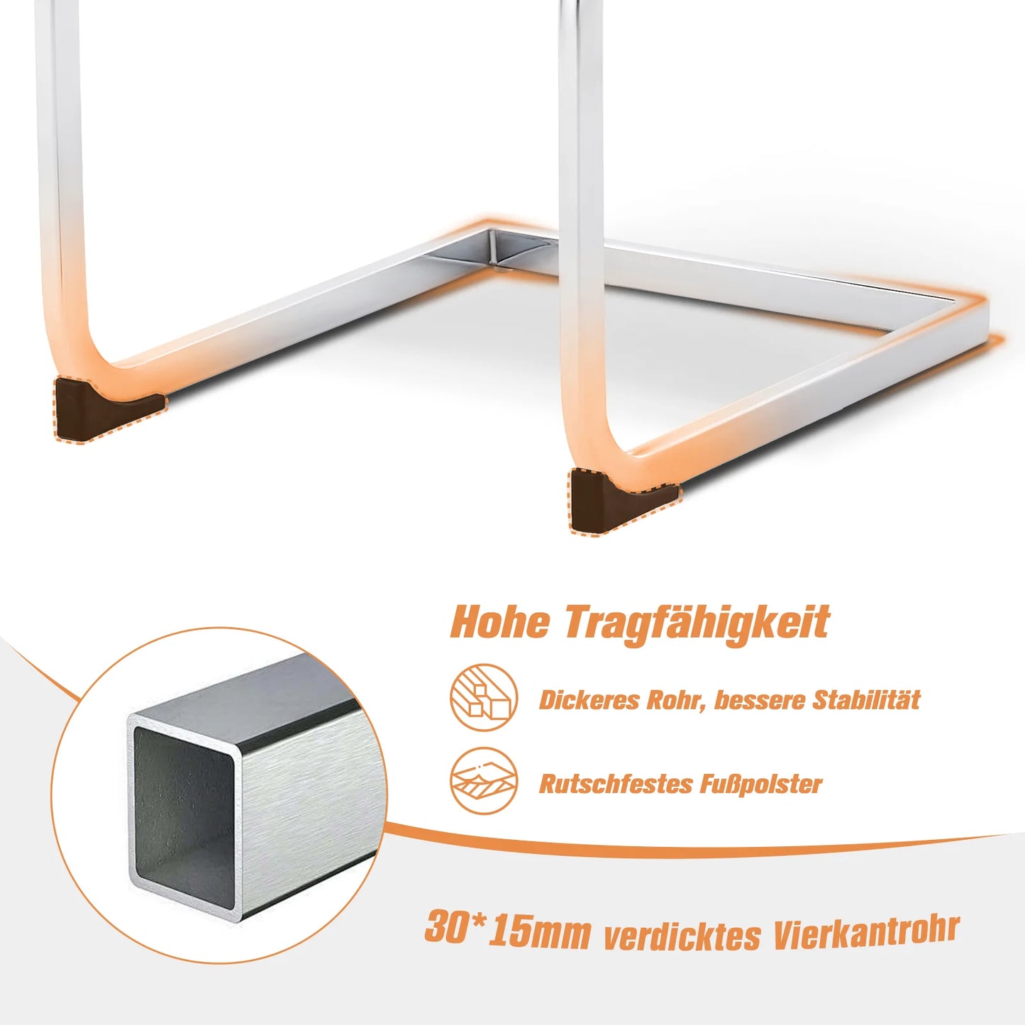 Esszimmerstuhl 4er Set Schwarz – Modernes Freischwinger Set aus PU Kunstleder mit Z-Form Metallgestell bis 120kg