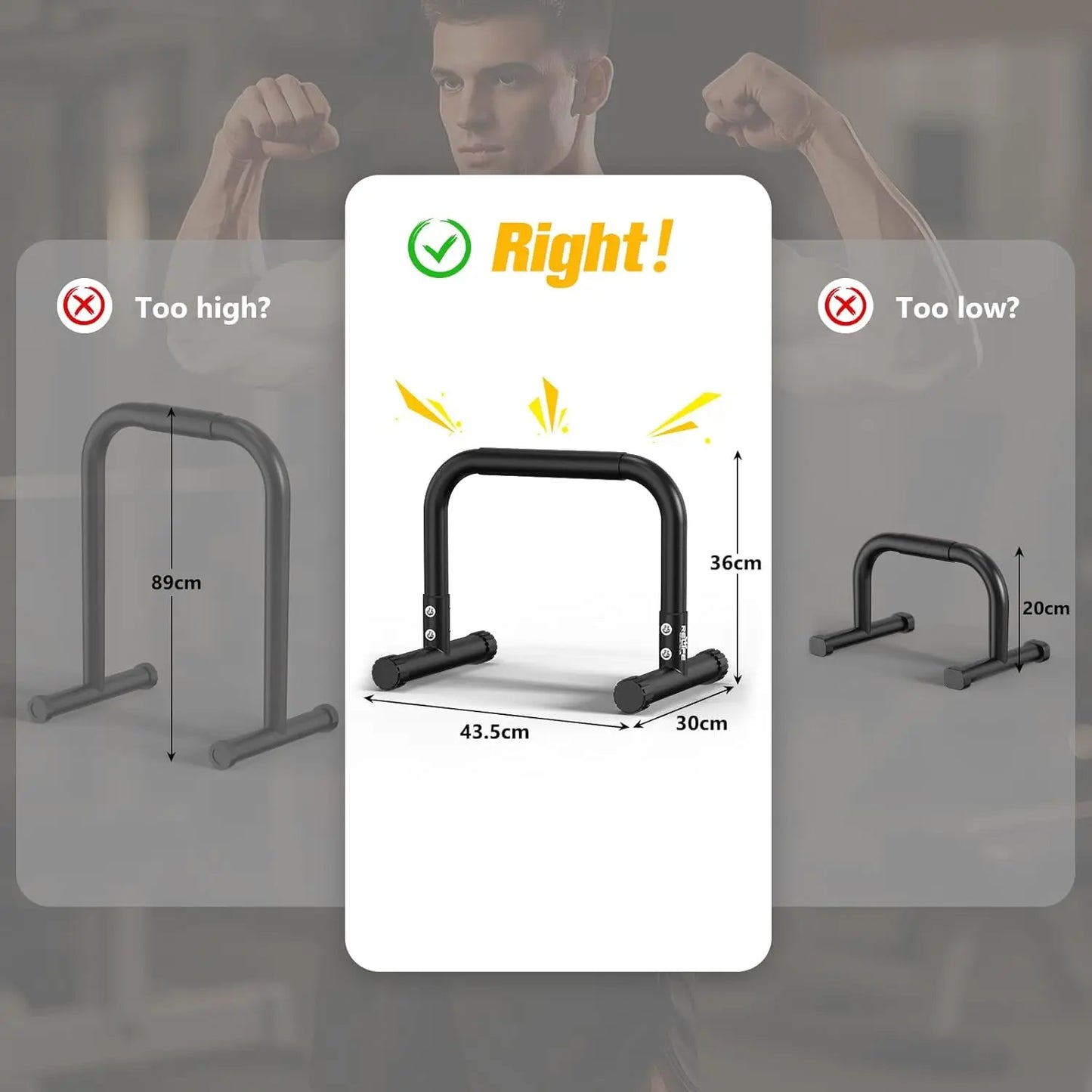 Minibarren Parallettes 36cm – Robustes Liegestützgriffe Set aus Stahl bis 180kg