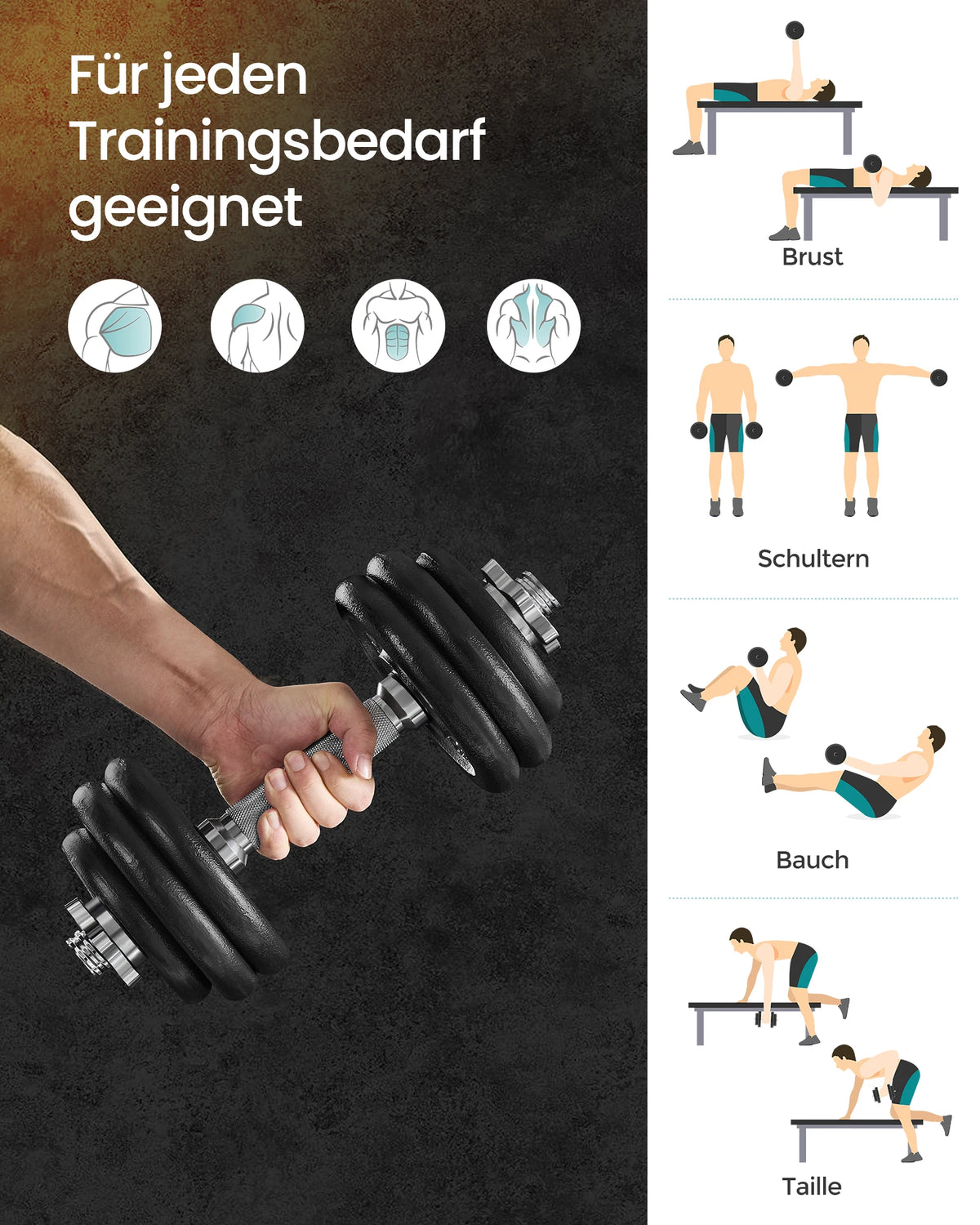Kurzhantel Set 30kg aus Gusseisen – 2er Set Hanteln verstellbar mit Sternverschlüssen