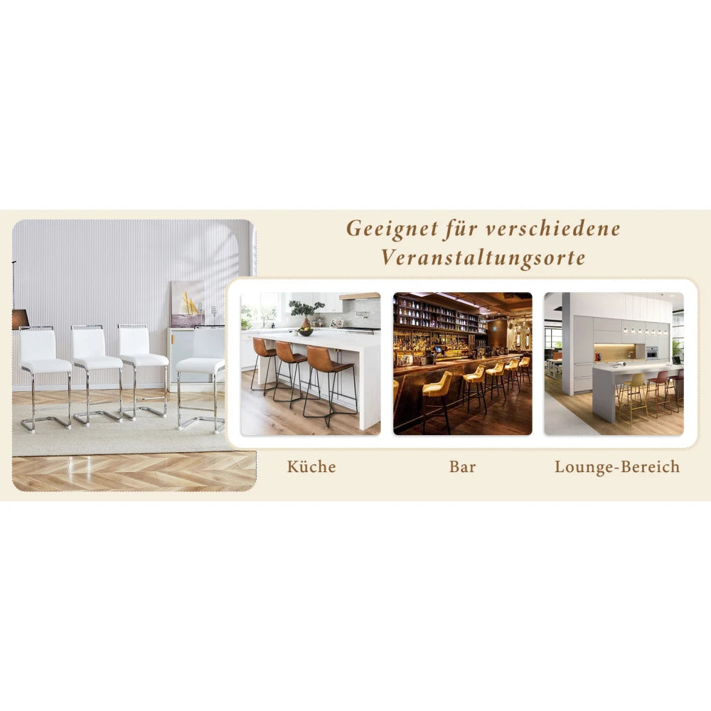 Barhocker 2er Set Silber Weiß – Freischwinger Tresenstühle aus Kunstleder & Metall