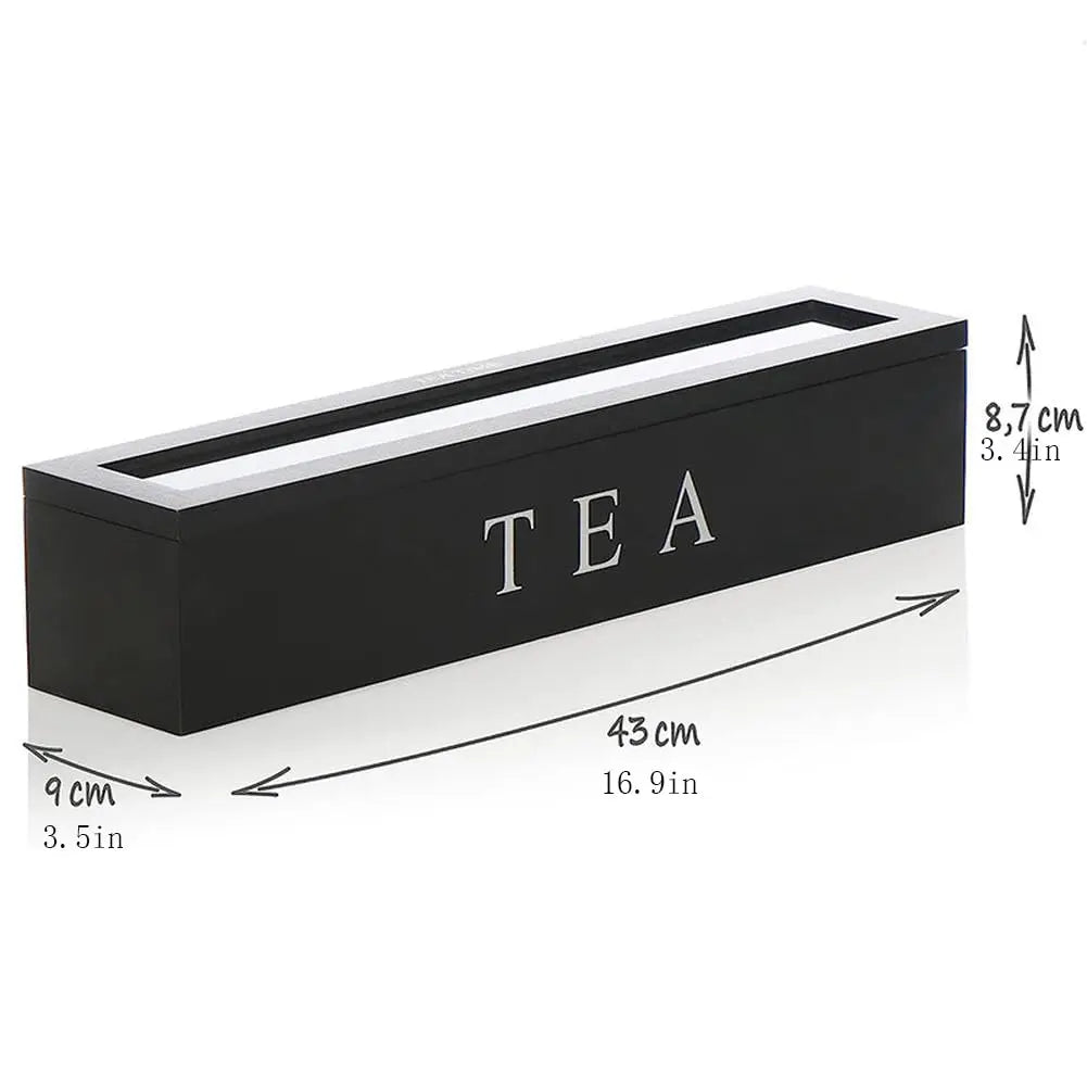 Tee-Organizer aus Holz mit Glasdeckel – Elegante Tee-Aufbewahrungsbox mit 6 Fächern