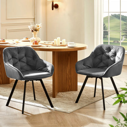 Esszimmerstuhl 2er Set Grau – Modernes 360 Grad Samt Drehsessel Set mit Armlehnen & Kohlenstoffstahl-Beinen bis 150kg