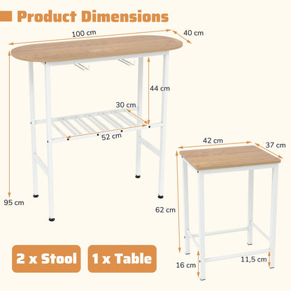 3-Teiliges Bartisch Set Industrial mit Weinregal – Kompaktes Stehtisch Set für Küche & Bar