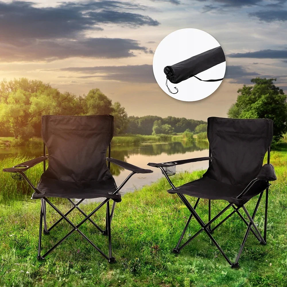 Campingstuhl Klappbar Schwarz – Moderner Faltstuhl mit Getraenkehalter & Tragetasche fuer Outdoor & Camping bis 100kg