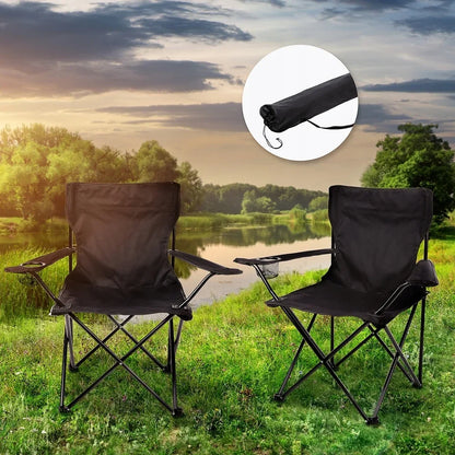 Campingstuhl Klappbar Schwarz – Moderner Faltstuhl mit Getraenkehalter & Tragetasche fuer Outdoor & Camping bis 100kg