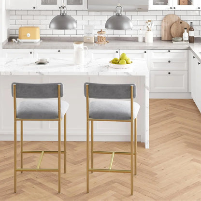 Moderne Rattan Barhocker 2er Set gepolstert – Küchenstuhl mit Fußstütze Metallgestell