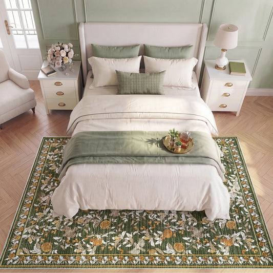 Vintage Teppich 160x220cm Waschbar – Blumenmuster Kurzflor Teppich für Wohnzimmer & Schlafzimmer