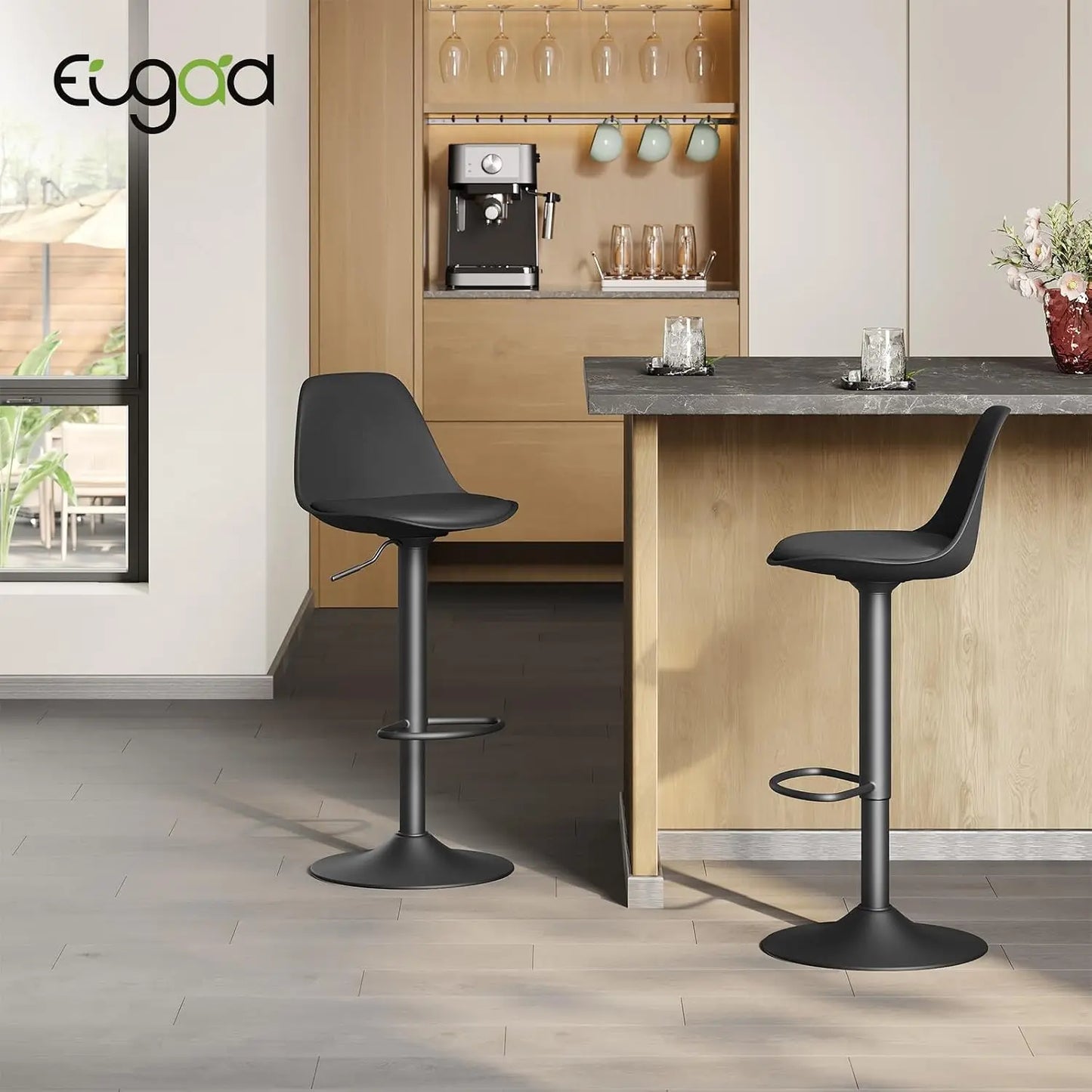 Moderne Barhocker 2er Set Kunstleder Höhenverstellbar – Drehbarer Tresenstuhl mit Metallfuss