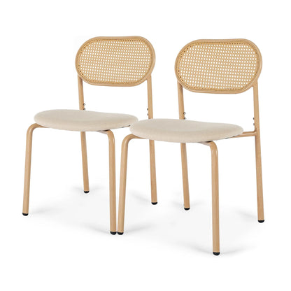 Esszimmerstuhl 2er Set Rattan – Modernes Polsterstuhl Set im Landhausstil mit Metallbeinen bis 150kg