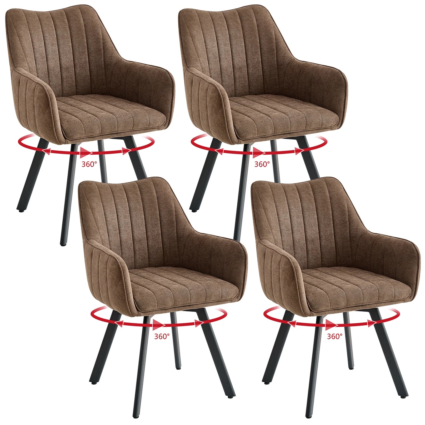 Drehbare Esszimmerstühle 2er Set Leinen – Moderne Polsterstühle mit Metalldesign & Ergo-Rückenlehne