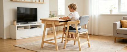 Kinderstuhl Höhenverstellbar aus Kiefernholz – Ergonomischer Mitwachsender Holzstuhl bis 90kg