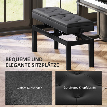 Doppel-Klavierbank Höhenverstellbar mit Stauraum – Großer Klavierhocker aus Holz mit Kunstleder