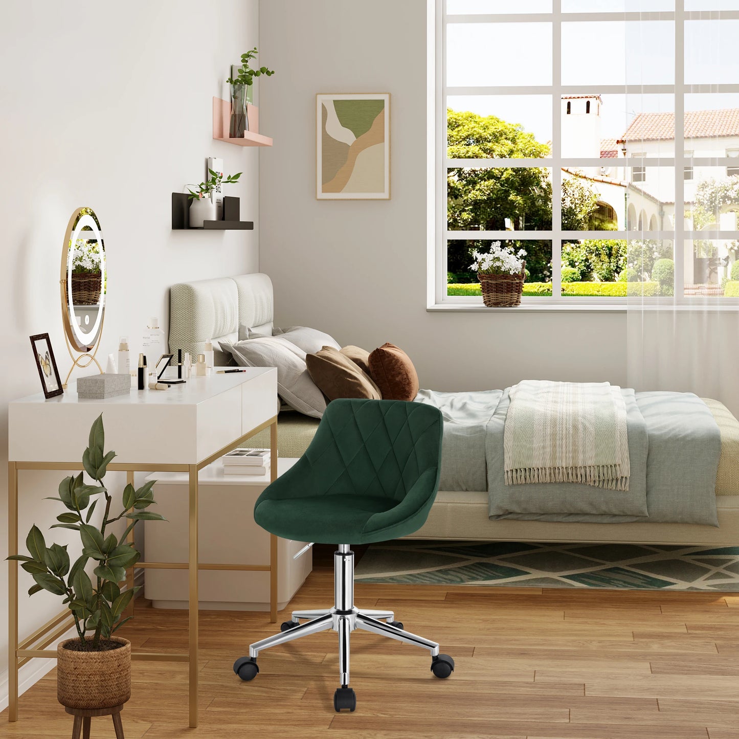 Ergonomischer Bürostuhl Samt Höhenverstellung & Rollen – Moderner Drehstuhl für Home-Office