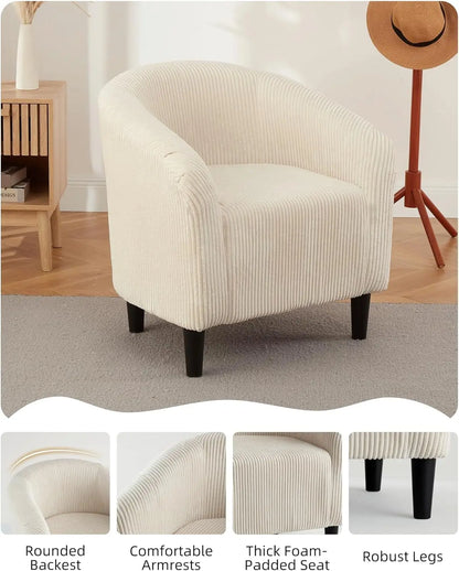 Polstersessel Cream – Moderner Samt Loungesessel mit Armlehnen & Rattan-Untergestell fuer Wohnzimmer & Schlafzimmer