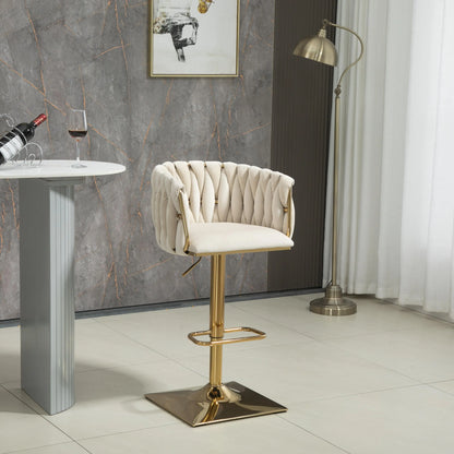 Moderne Barhocker 2er Set mit Armlehnen Höhenverstellbar – Drehbarer Polsterstuhl mit Gold-Beinen