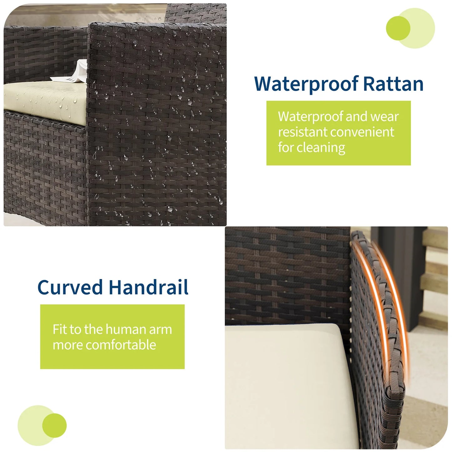 Balkonset 3-Teilig Schwarz – Wetterfeste Polyrattan Sitzgruppe mit Kissen & Glastisch fuer Balkon, Terrasse & Garten