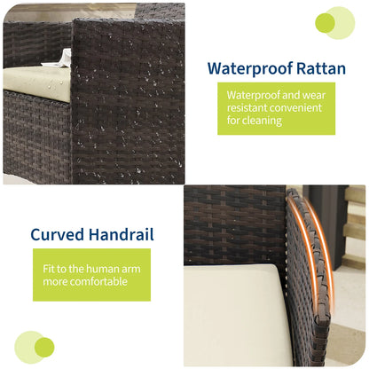 Balkonset 3-Teilig Schwarz – Wetterfeste Polyrattan Sitzgruppe mit Kissen & Glastisch fuer Balkon, Terrasse & Garten