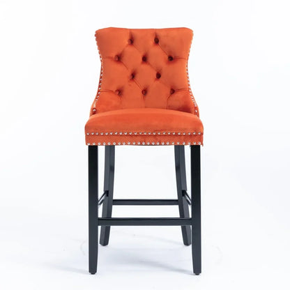 Moderne Samt Barhocker 2er Set mit Nietendekor – Elegante Tresenstühle aus Massivholz