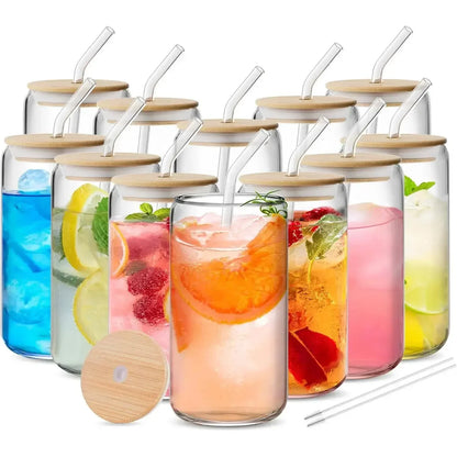 Glasbecher Set mit Strohhalm & Deckel – Trinkgläser für Eiskaffee, Cocktails & Bubble Tea