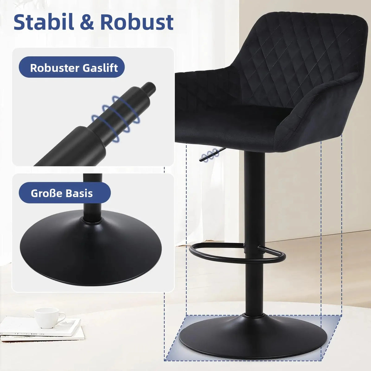 Barhocker 2er Set Schwarz – Hoehenverstellbare Tresenstuehle Drehbar aus Kunstleder fuer Kueche & Bar bis 150kg