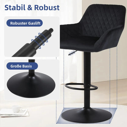 Barhocker 2er Set Schwarz – Hoehenverstellbare Tresenstuehle Drehbar aus Kunstleder fuer Kueche & Bar bis 150kg