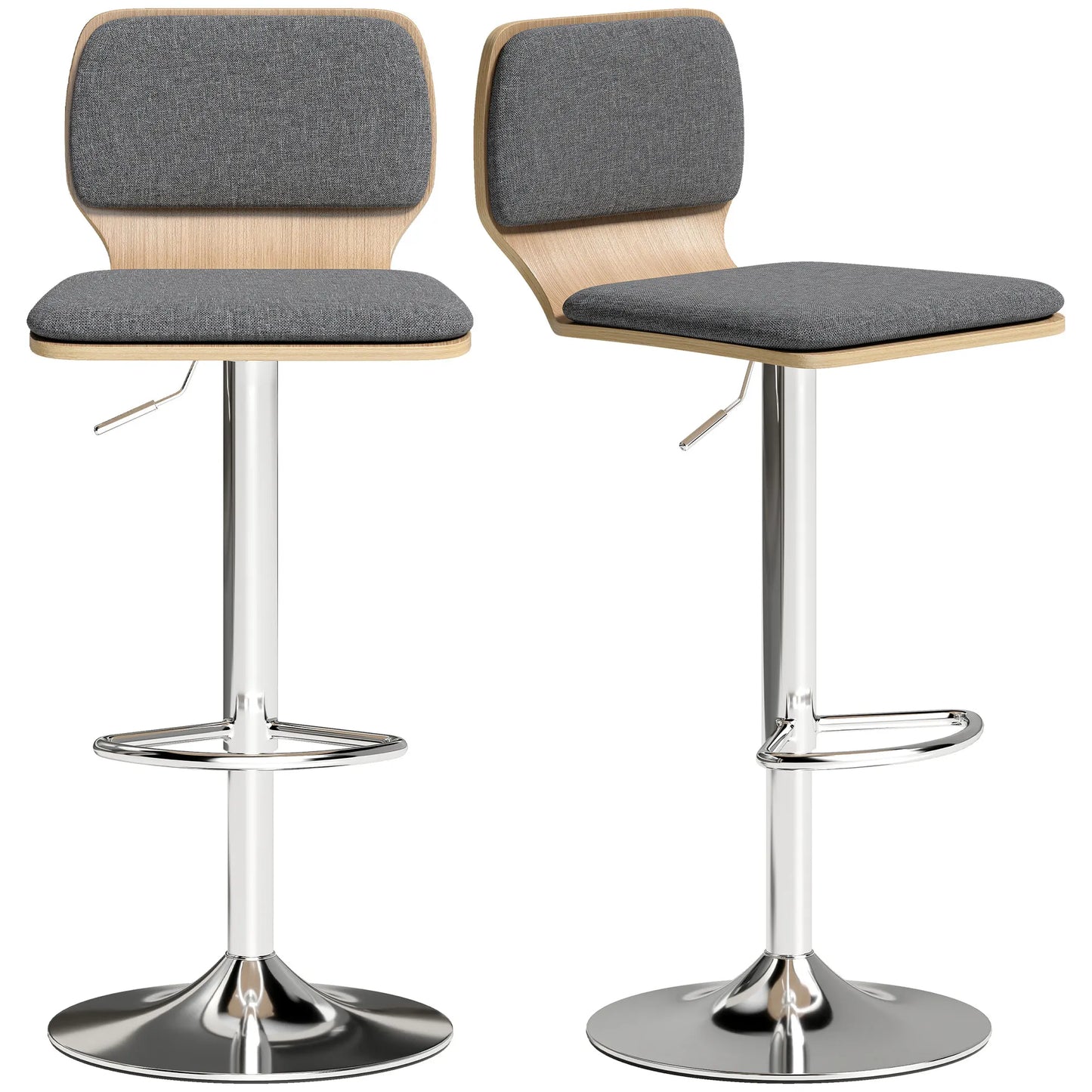 Barhocker 2er Set Grau – Moderne Tresenstuehle Höhenverstellbar mit Stoffbezug & Drehung fuer Kueche & Bar