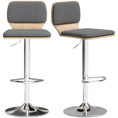 Barhocker 2er Set Grau – Moderne Tresenstuehle Höhenverstellbar mit Stoffbezug & Drehung fuer Kueche & Bar