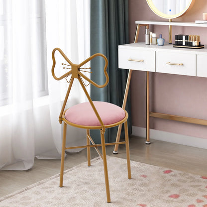 Schminktisch Stuhl Rosa mit Schmetterling Rückenlehne – Moderner Samt Kosmetikstuhl Gold