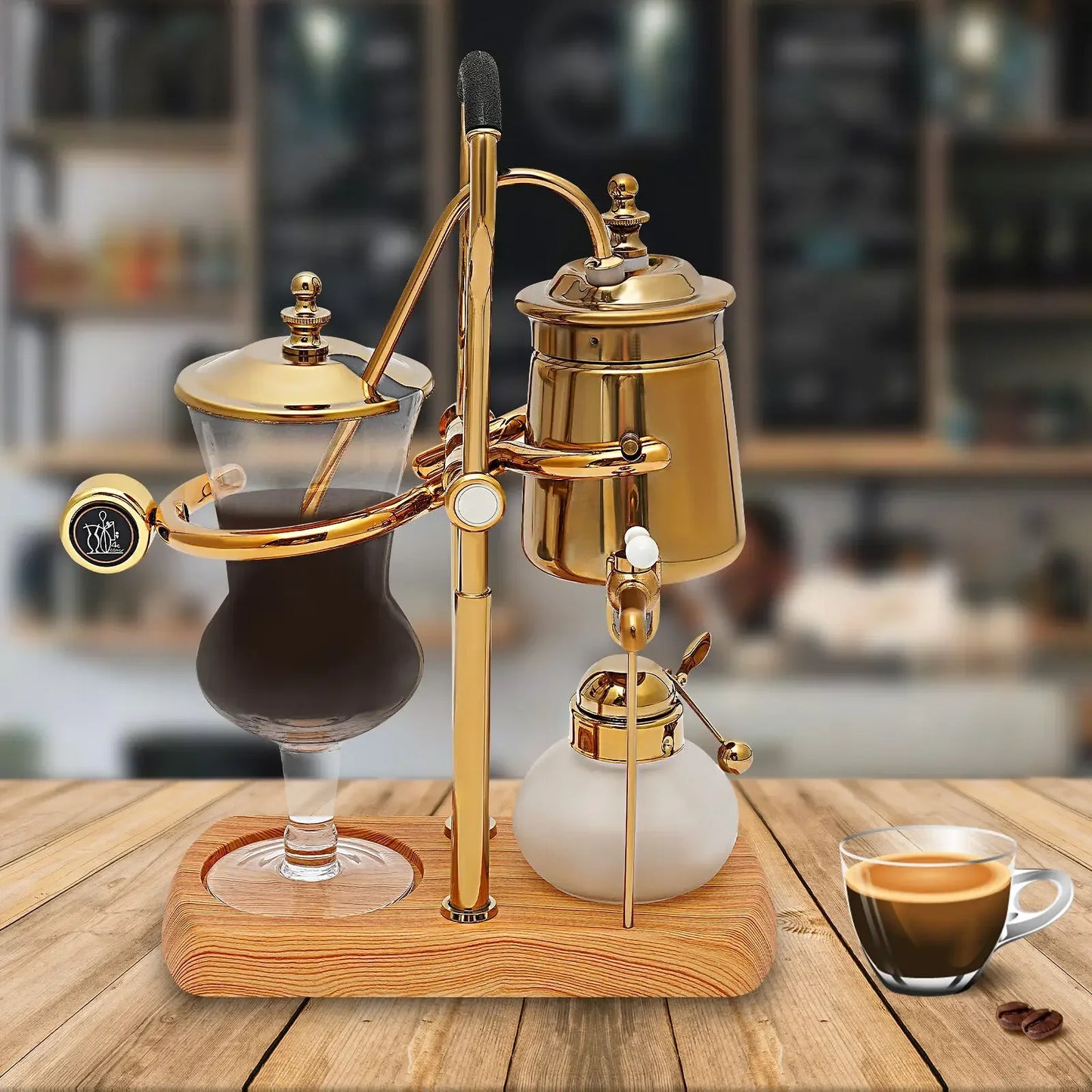 Belgische Siphon Kaffeemaschine Gold – Royale Belgische Kaffee-Siphon aus Edelstahl & Borosilikatglas