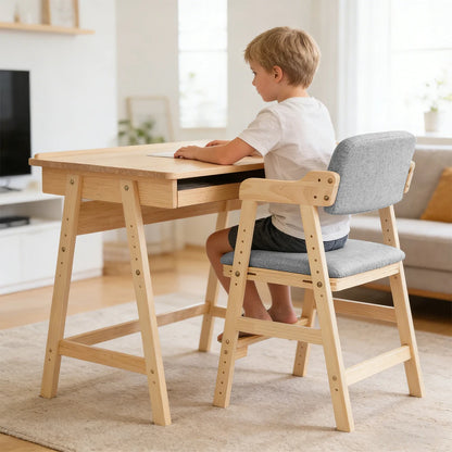Kinderstuhl Höhenverstellbar aus Kiefernholz – Ergonomischer Mitwachsender Holzstuhl bis 90kg