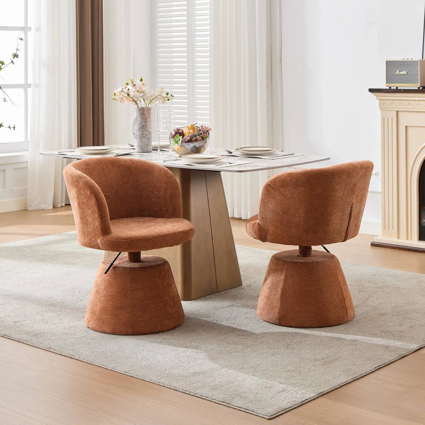 Ergonomischer Drehstuhl Chenille Höhenverstellung – Moderner Polstersessel mit Metalffuss