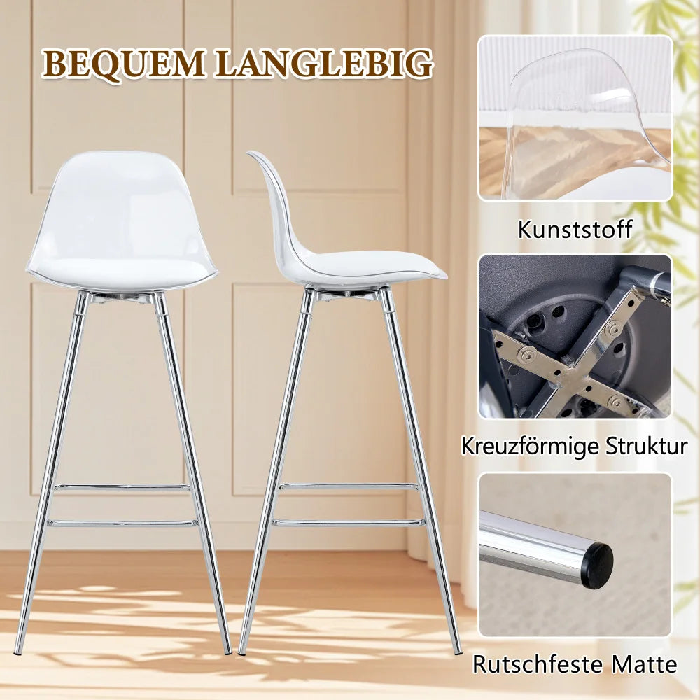 Barhocker 2er Set Modern – Ergonomische Tresenstuehle mit Fussstütze & Metallgestell fuer Kueche & Bar bis 120kg