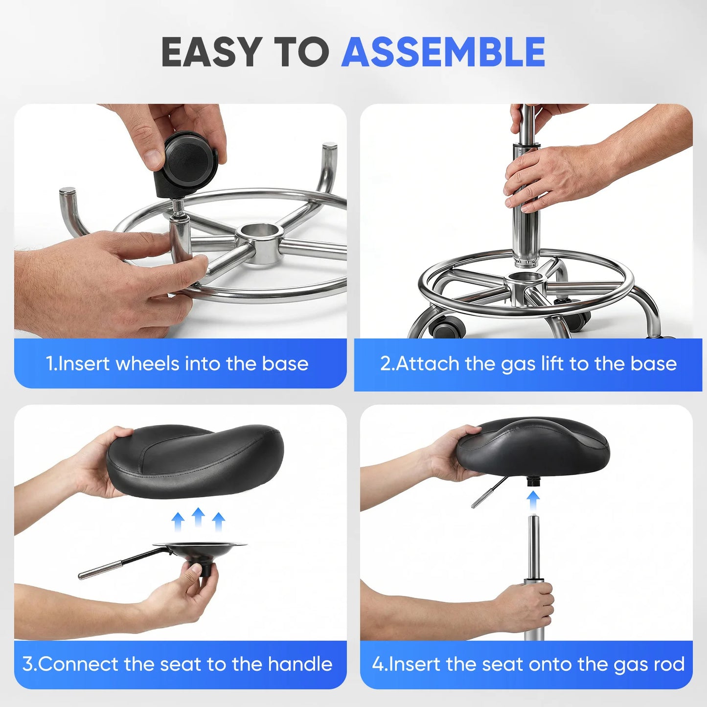 Ergonomischer Rollhocker Höhenverstellbar – Drehbarer Arbeitshocker Kunstleder für Praxis & Homeoffice